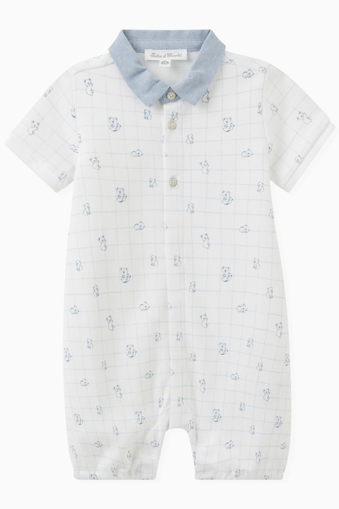 

All-over Print Romper in Cotton, Blue