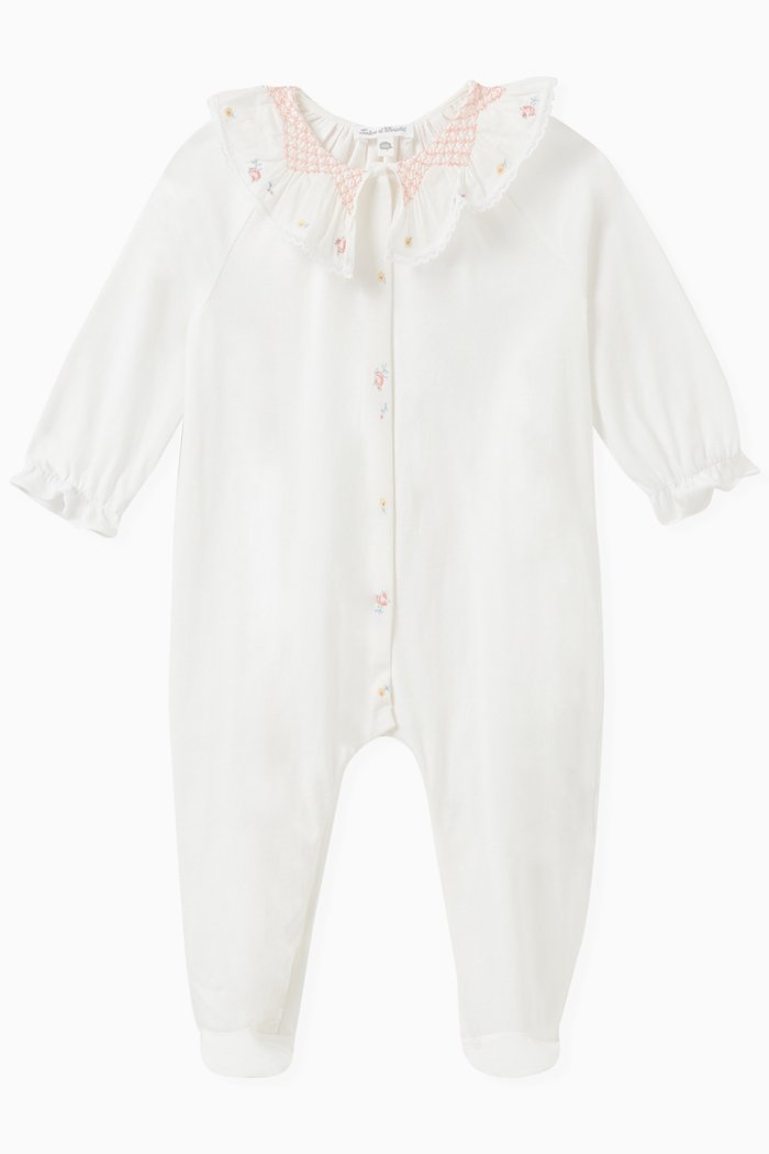 

Floral-embroidered Sleepsuit in Cotton, White