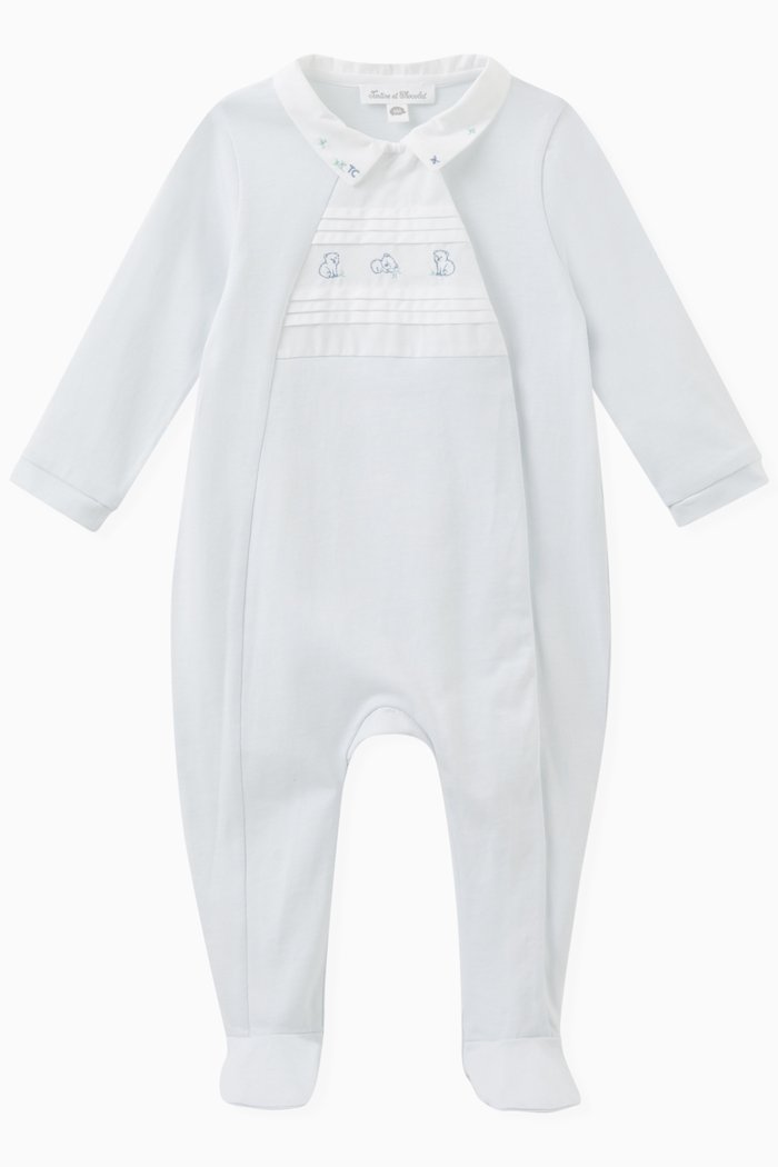 

Embroidered Sleepsuit in Cotton, Blue