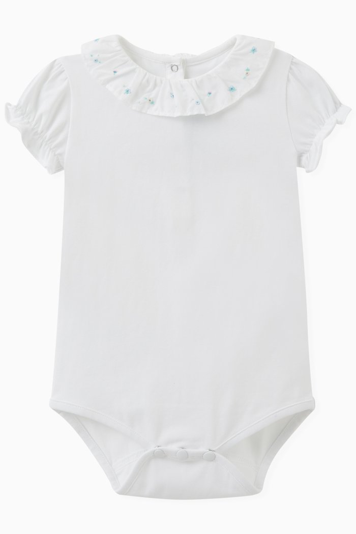 

Embroidered Collar Bodysuit in Cotton Blend, Yellow