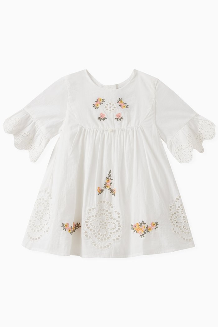 

Embroidered Floral Dress in Cotton, Blue