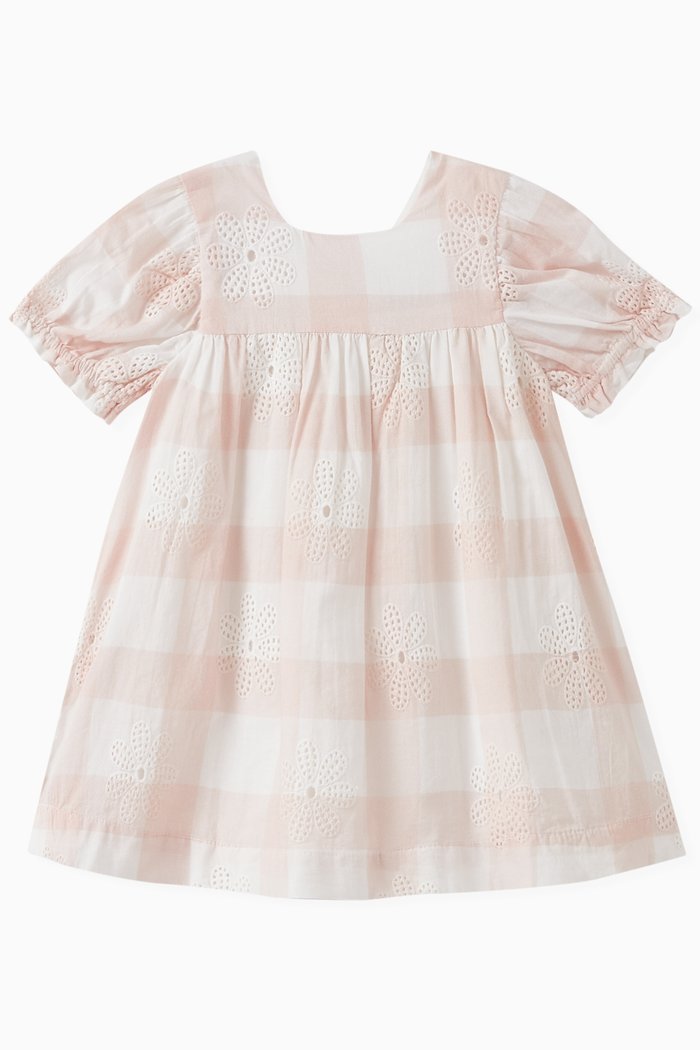 Checkered Floral Dress in Cotton, Blue