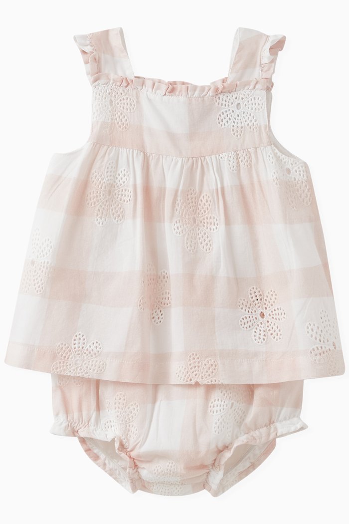 

Checkered Floral Dress Set in Cotton, Blue