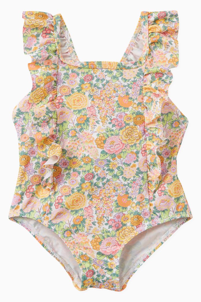 

Floral Print One-piece Swimsuit in Technical Fabric, Pink