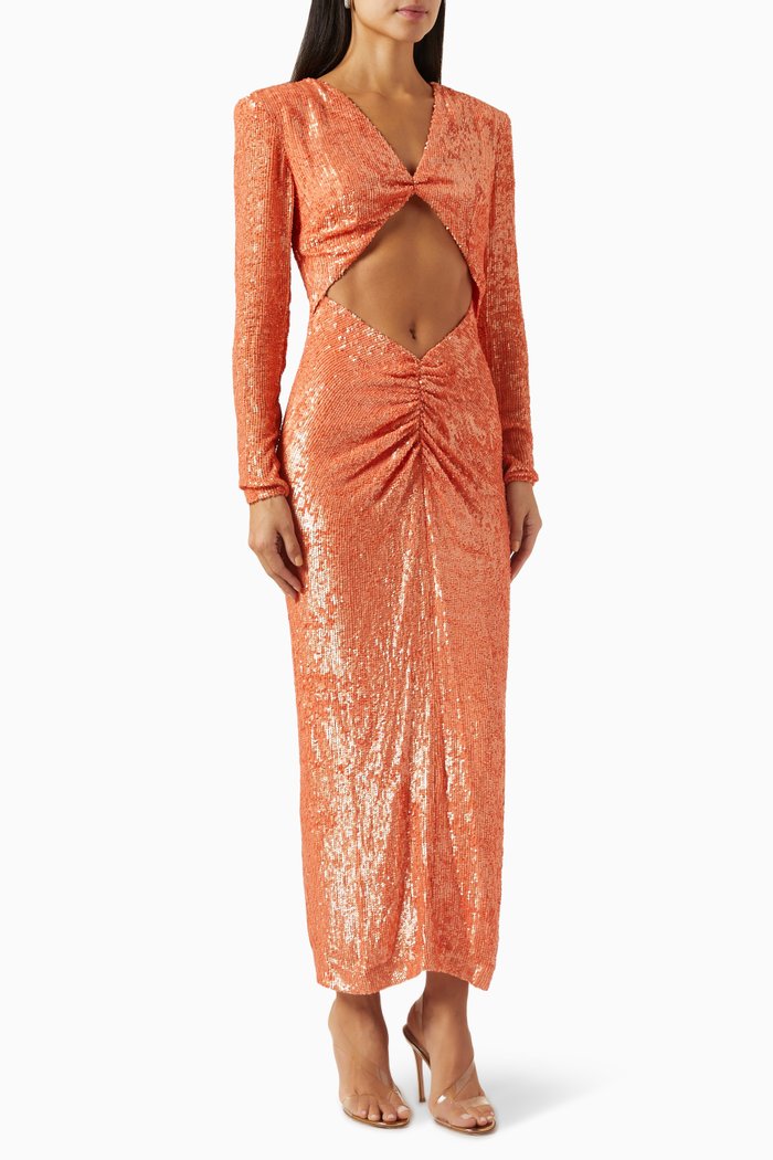 

Aurora Cut-out Maxi Dress in Sequins, Orange