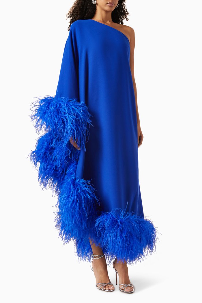 

Rossy Feather-trim Maxi Dress in Crêpe, Blue