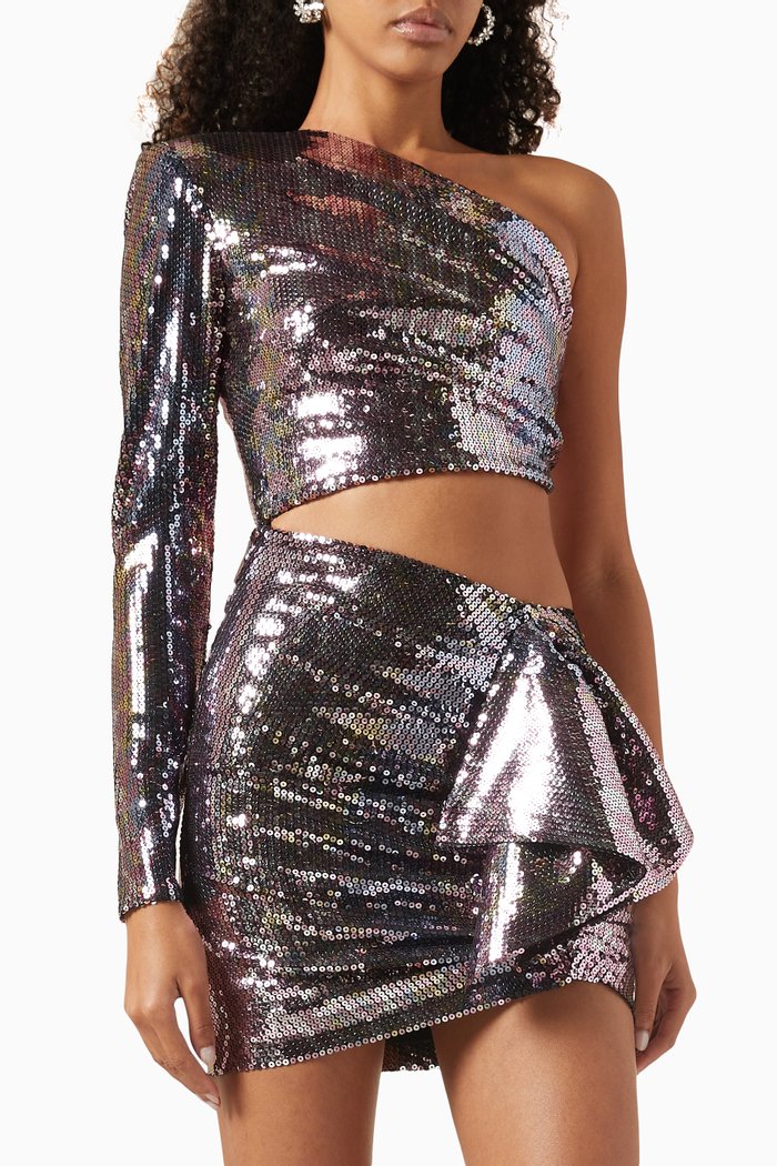 

Myrine Cut-out Mini Dress in Sequins, Purple