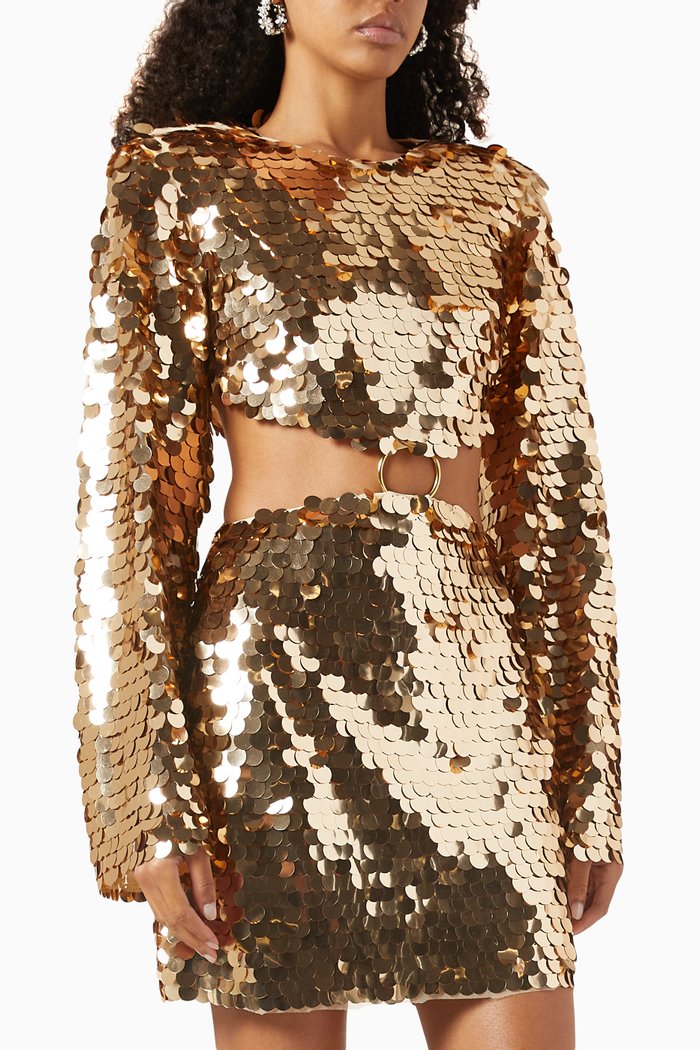 

Edie Mini Dress in Sequins, Gold