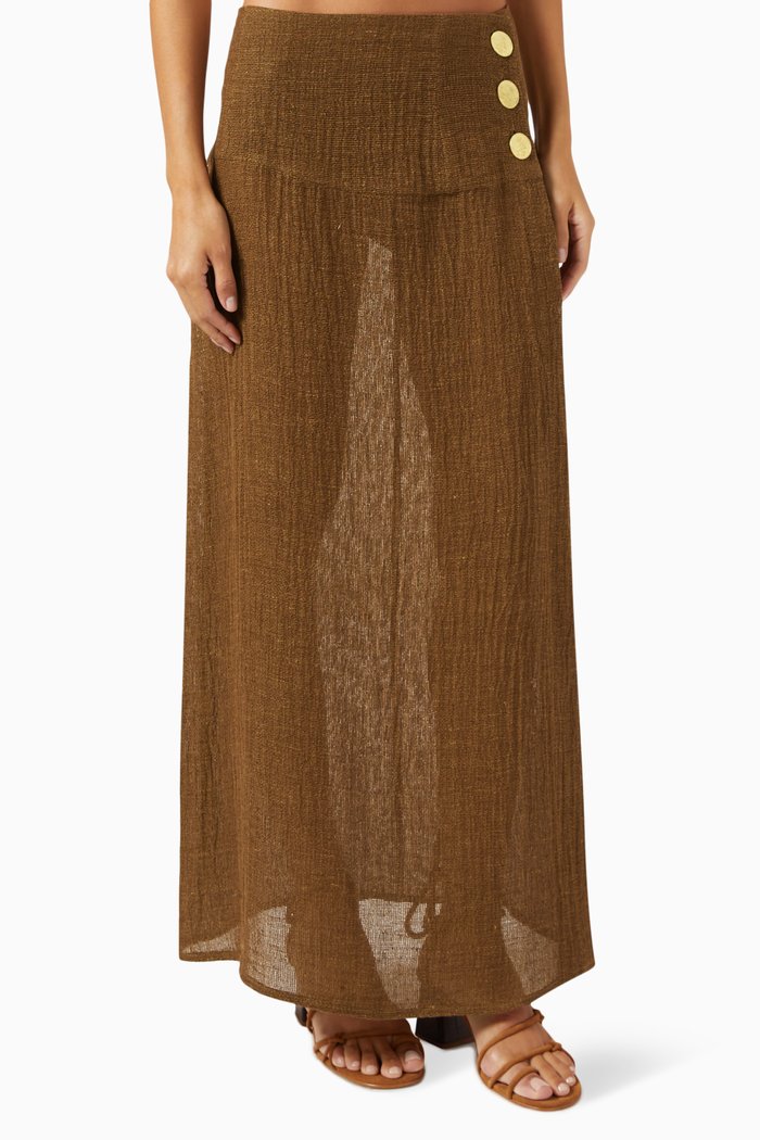 

Buttoned Maxi Skirt in Linen, Green