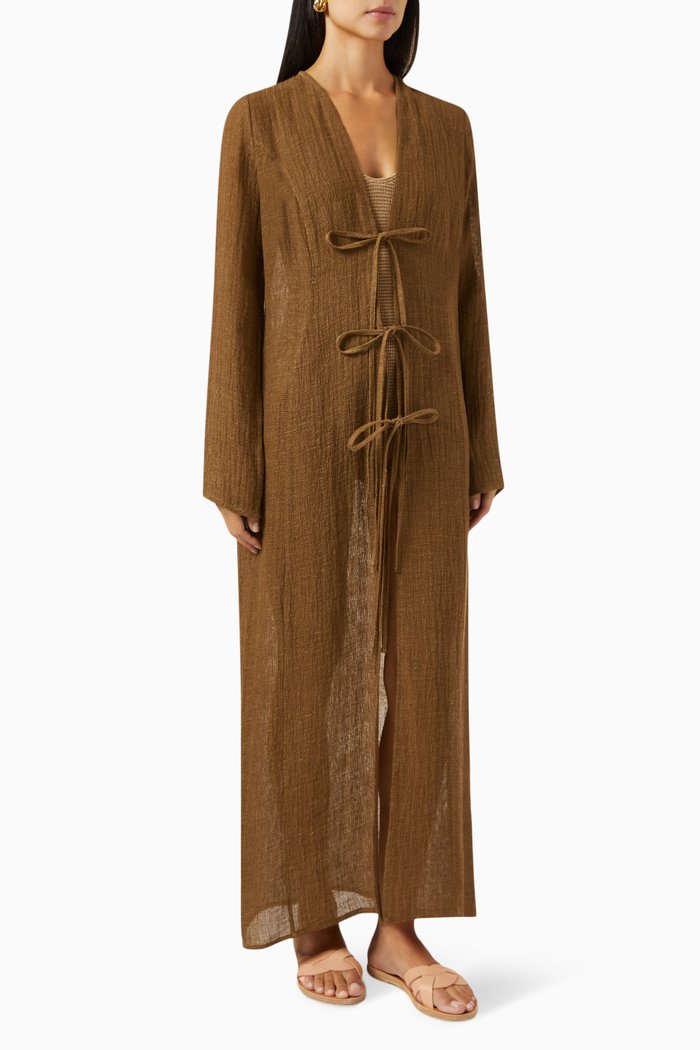 

Ribbon Dress in Linen, Green