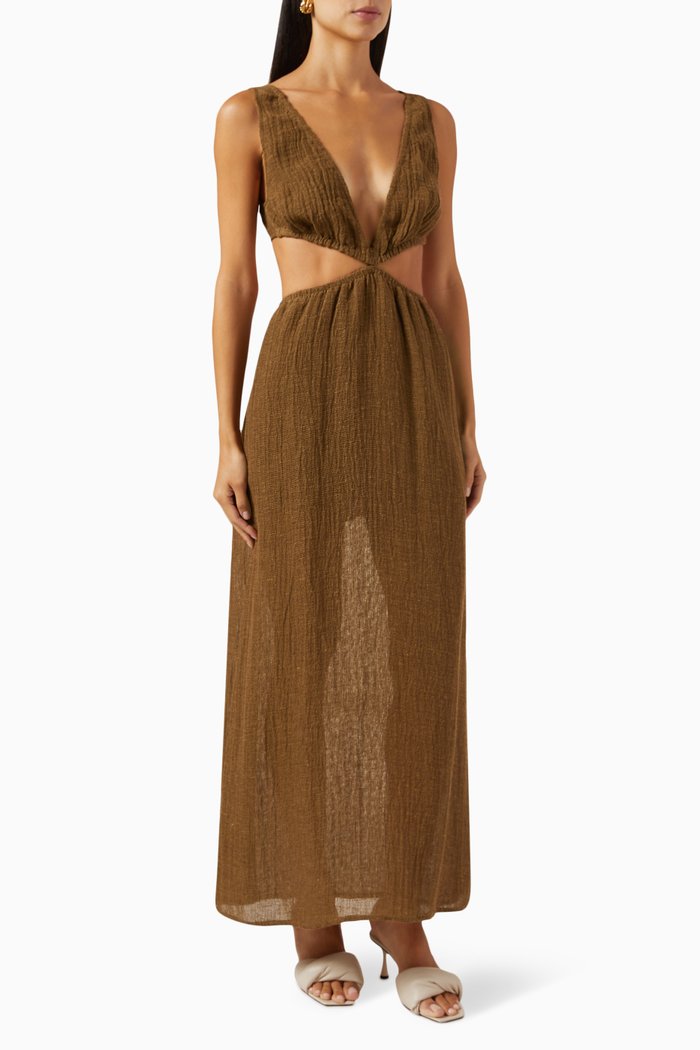 

Cut-out Dress in Linen, Green