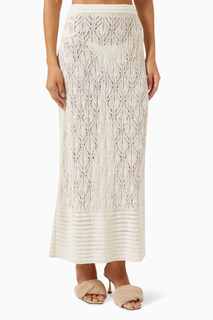 

Amon Crochet Maxi Skirt in Linen, White