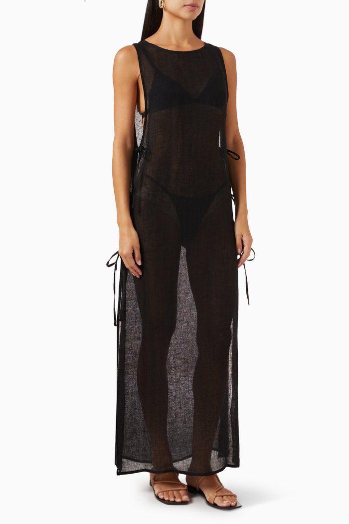 

Jarajus Very Light Maxi Dress in Linen, Black