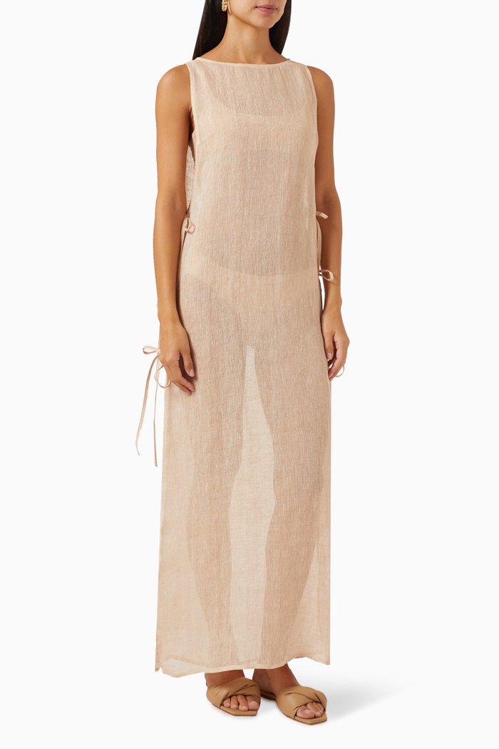 Jarajus Very Light Maxi Dress in Linen, Orange