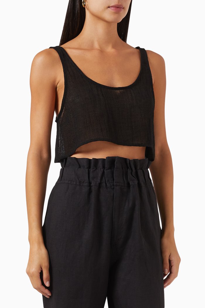 

Tahya Crop Top in Linen, Black