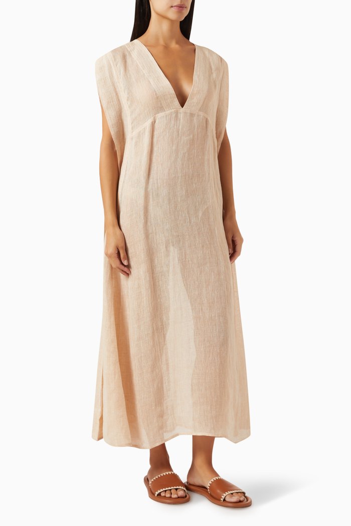 

V-neck Kaftan in Linen, Pink