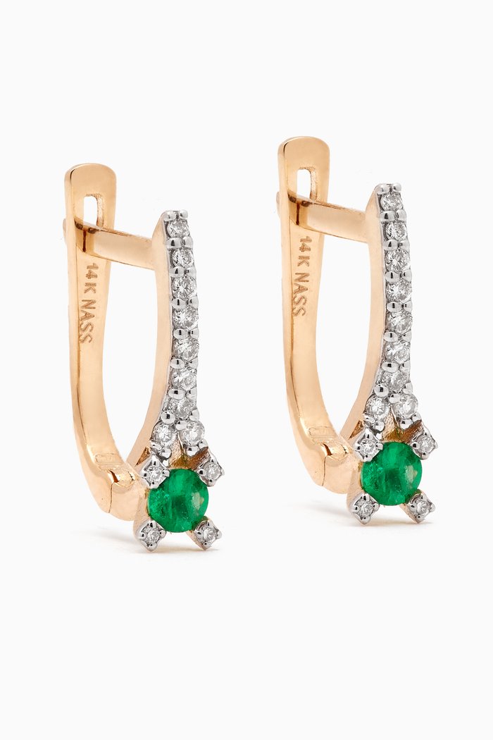

Mini Pavé Huggies in 14kt Gold, Green