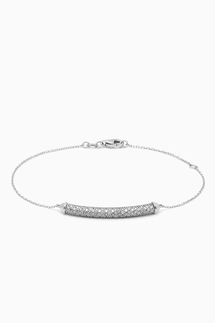 Diamond Barrel Pavé Chain Bracelet in 14kt White Gold, Silver
