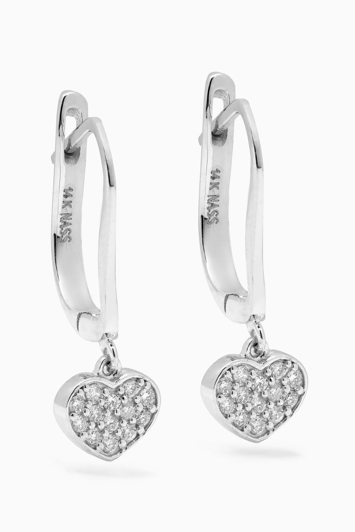 

Mini Pavé Diamond Heart Huggies in 14kt White Gold, Silver