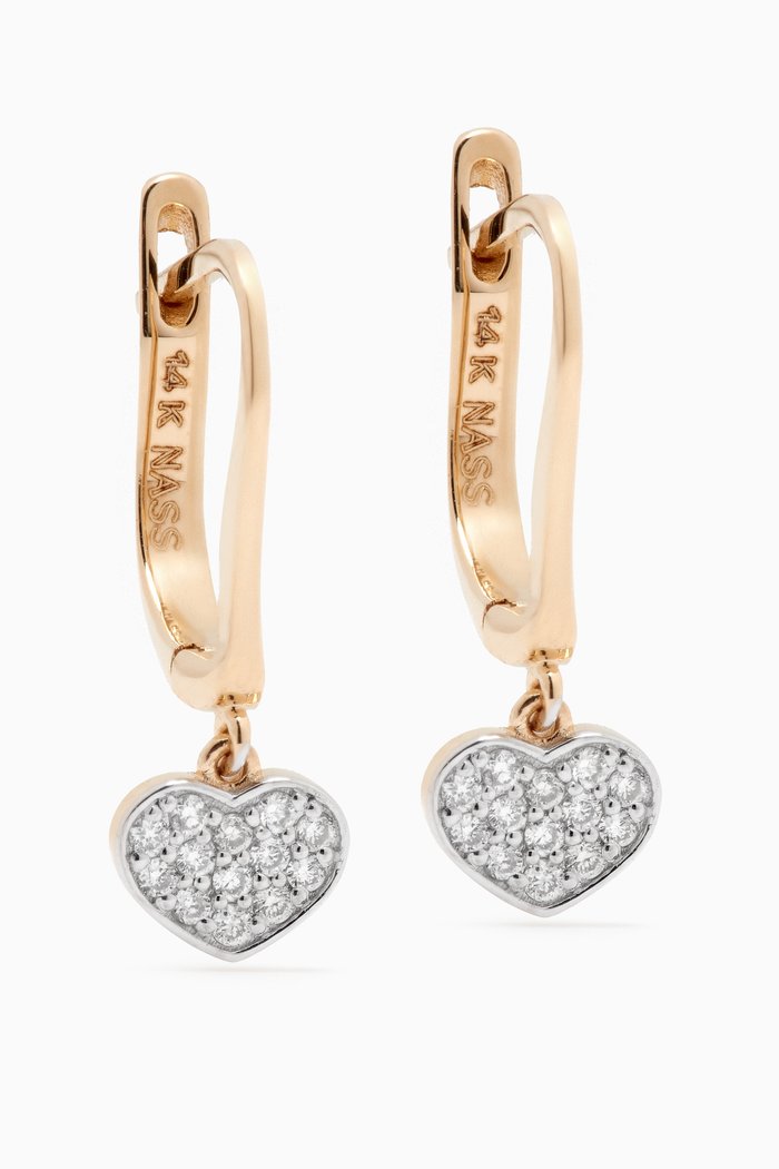 

Mini Pavé Diamond Heart Huggies in 14kt Gold, Yellow