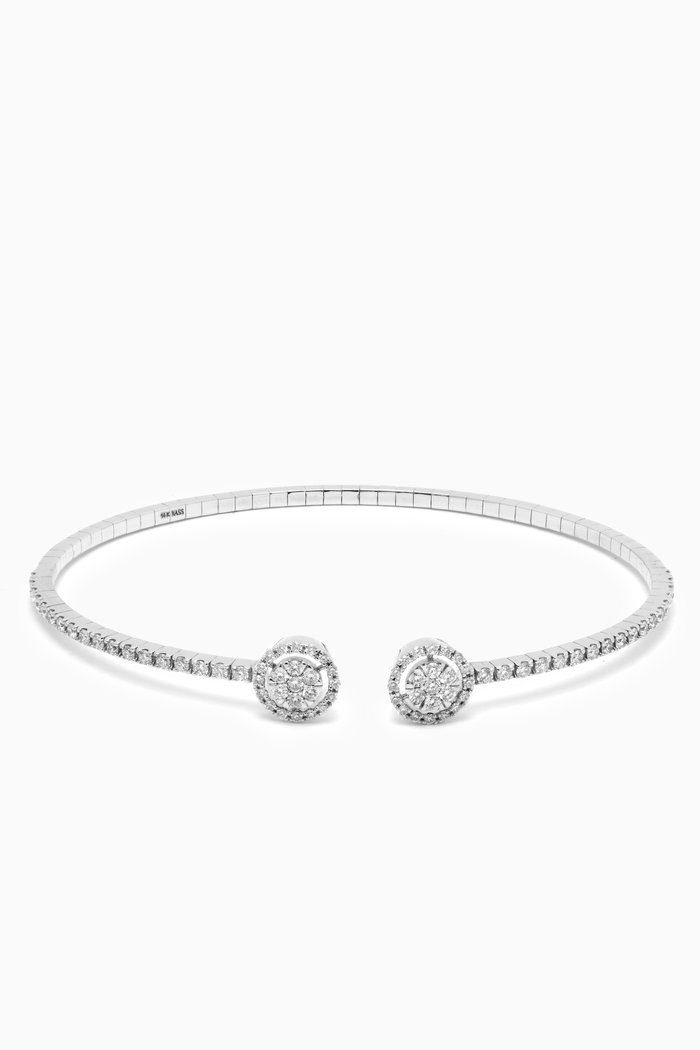 

Round Pavé Diamond Open Bangle in 14kt White Gold, Silver