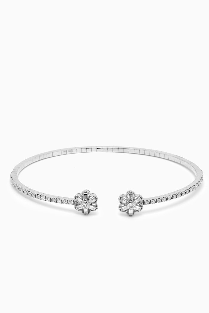 

Blossom Pavé Diamond Open Bandle in 14kt White Gold, Silver