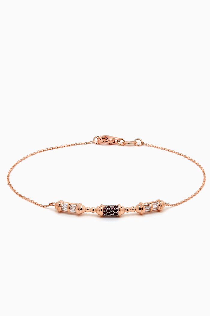 

Triple Barrel Ruby & Diamond Chain Bracelet in 14kt Rose Gold