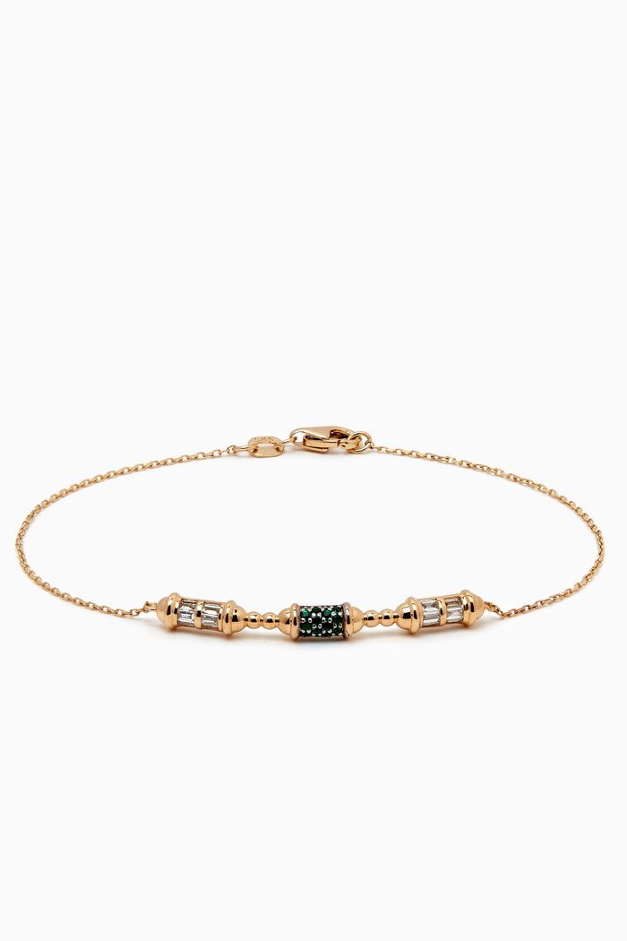 

Triple Barrel Emerald & Diamond Chain Bracelet in 14kt Gold, Yellow