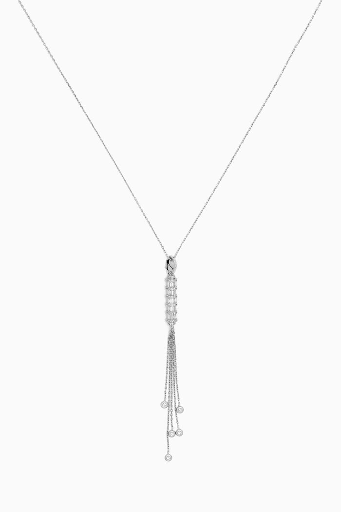 

Barrel Dangle Diamond Necklace in 14kt White Gold, Yellow