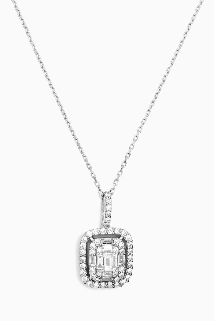 

Mystery Set Double Frame Diamond Pendant Necklace in 14kt White Gold, Silver
