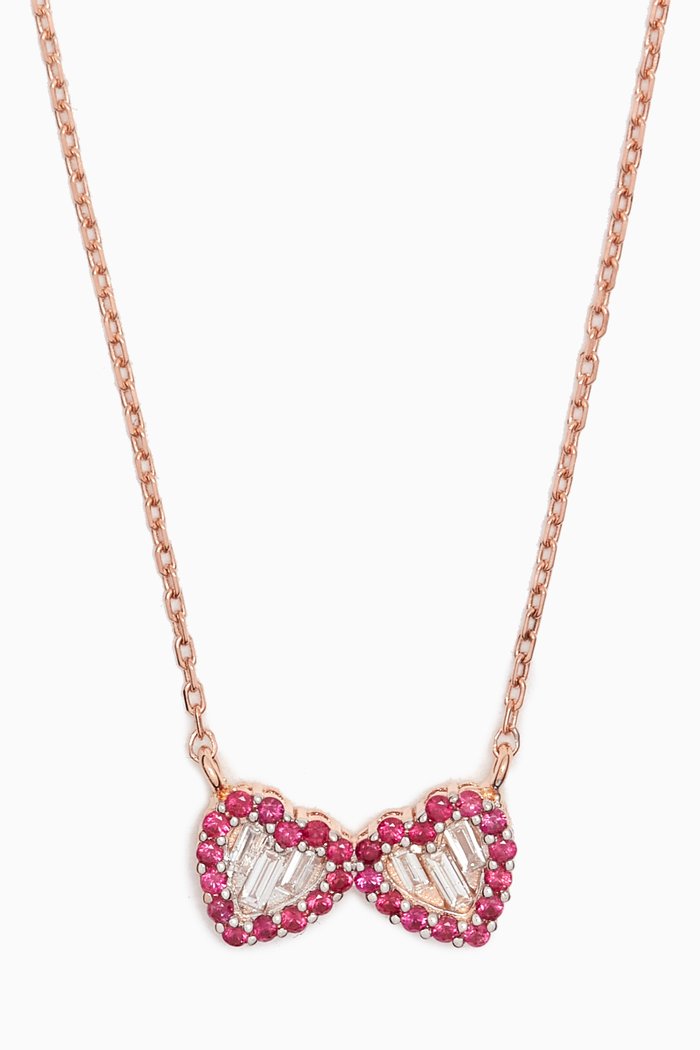 

Double Heart Ruby & Diamond Pendant Necklace in 14kt Rose Gold