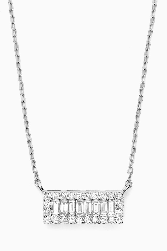 

Sapphire & Diamond Plaque Pendant Necklace in 14kt White Gold, Silver