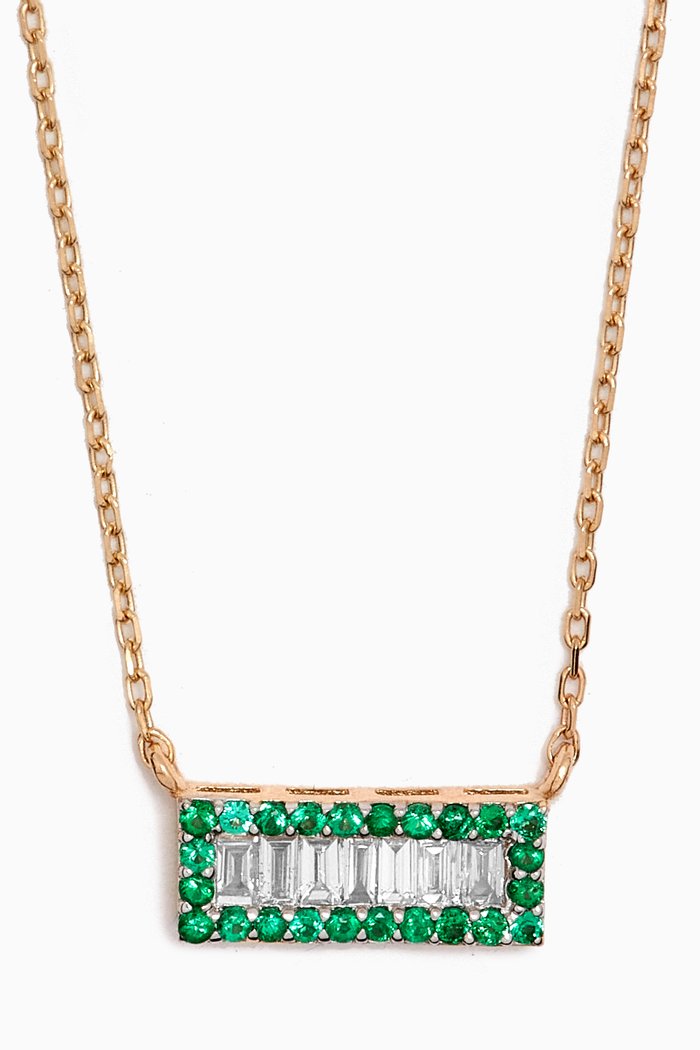 

Emerald & Diamond Plaque Pendant Necklace in 14kt Gold, Yellow