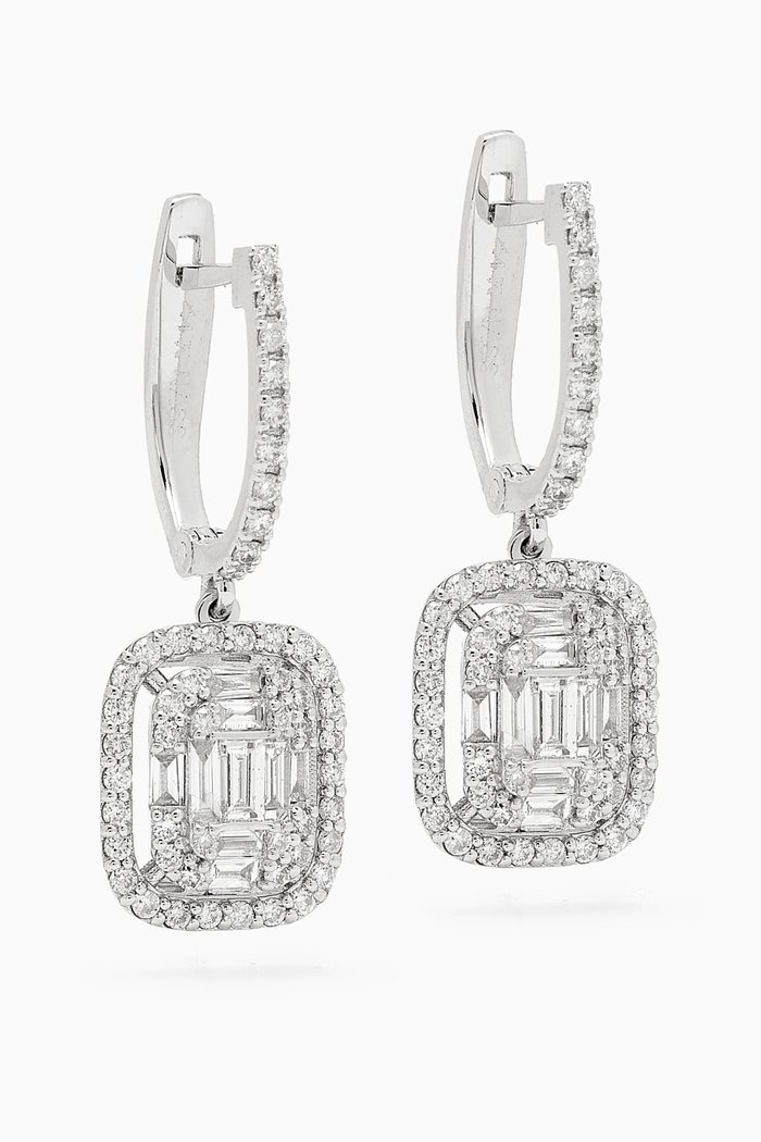 

Double Frame Mystery Set Diamond Huggies in 14kt White Gold, Silver