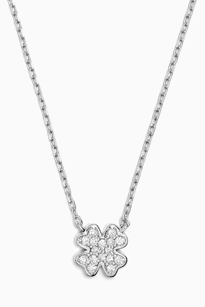 

Mini Clover Diamond Necklace in 14kt White Gold, Silver