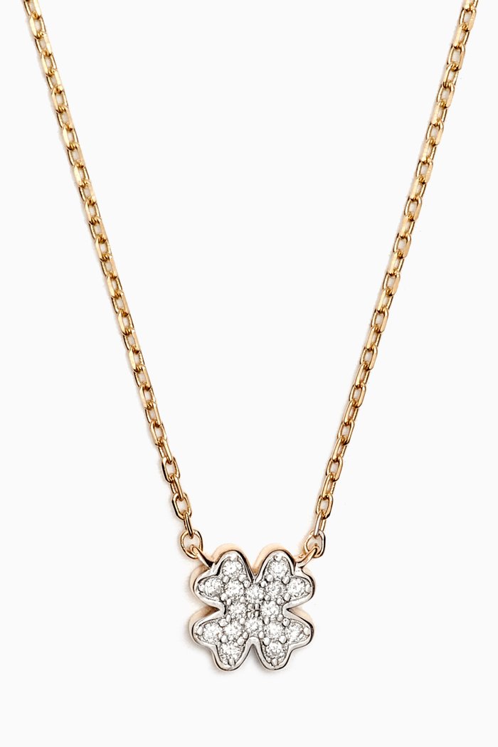 Mini Clover Diamond Necklace in 14kt Gold, Yellow