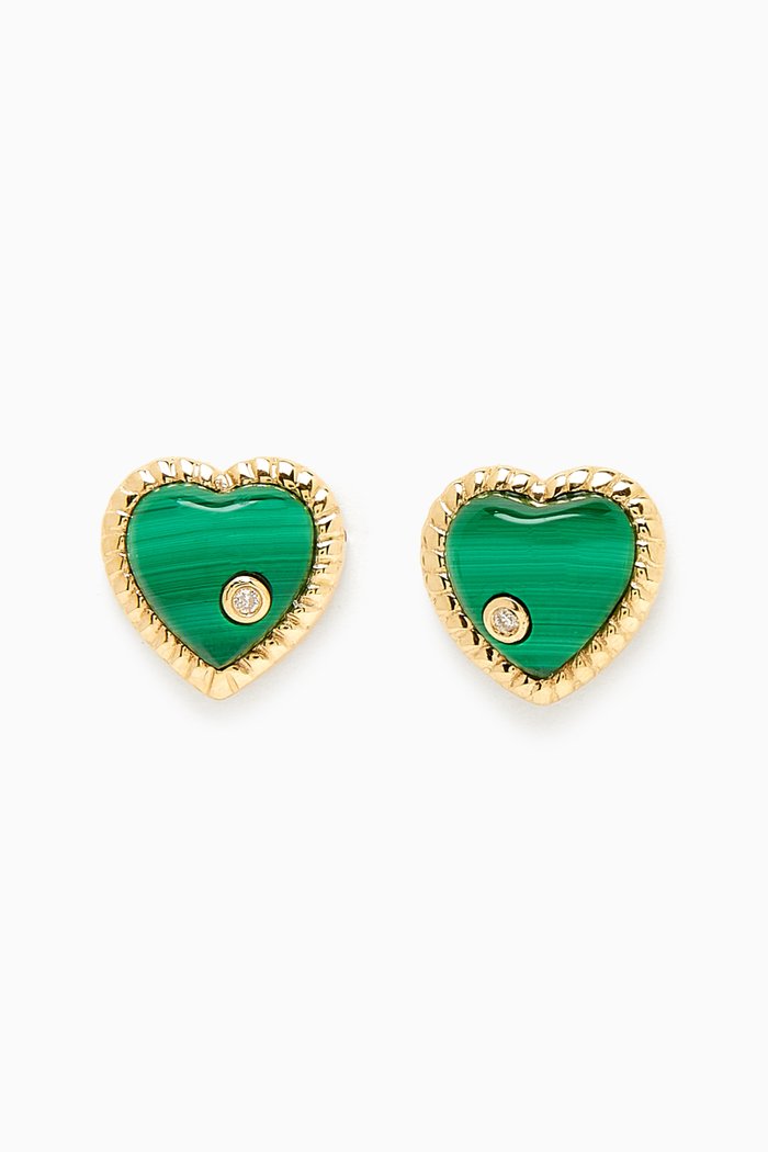 

Dome Heart Malachite & Diamond Studs in 18kt Gold, Green