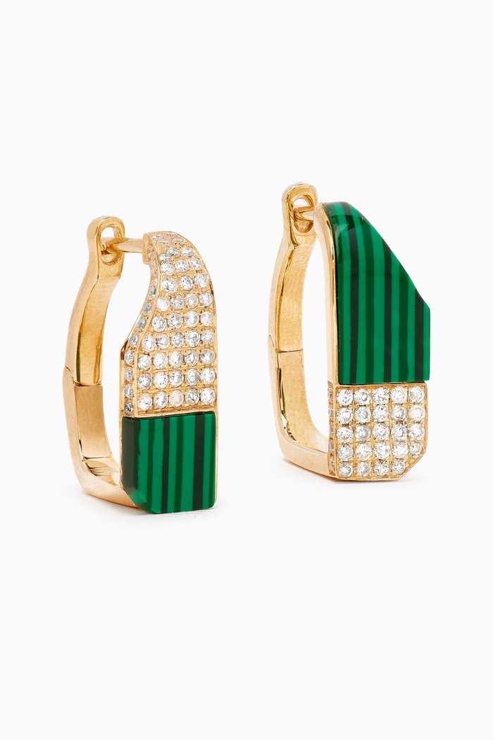 

Damier Diamond Hoop Earrings in 9kt Gold, Green