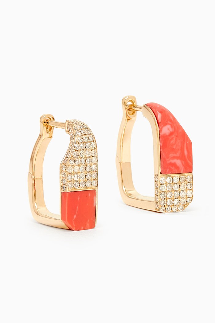 

Damier Diamond Hoop Earrings in 9kt Gold, Orange