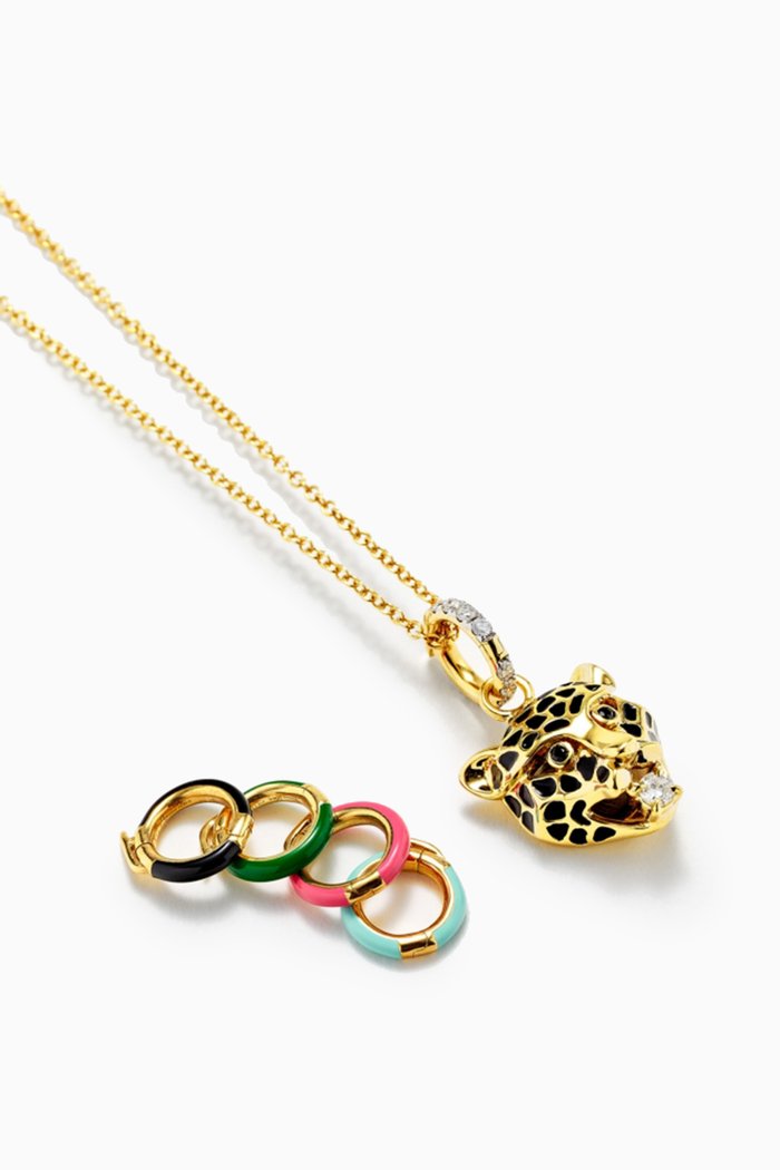 Leopard Diamond Necklace with Interchangeable Bails in 9kt Gold, Yellow