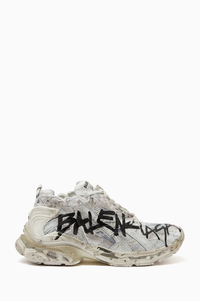 

Graffiti Runner Sneakers in Mesh & Nylon, White