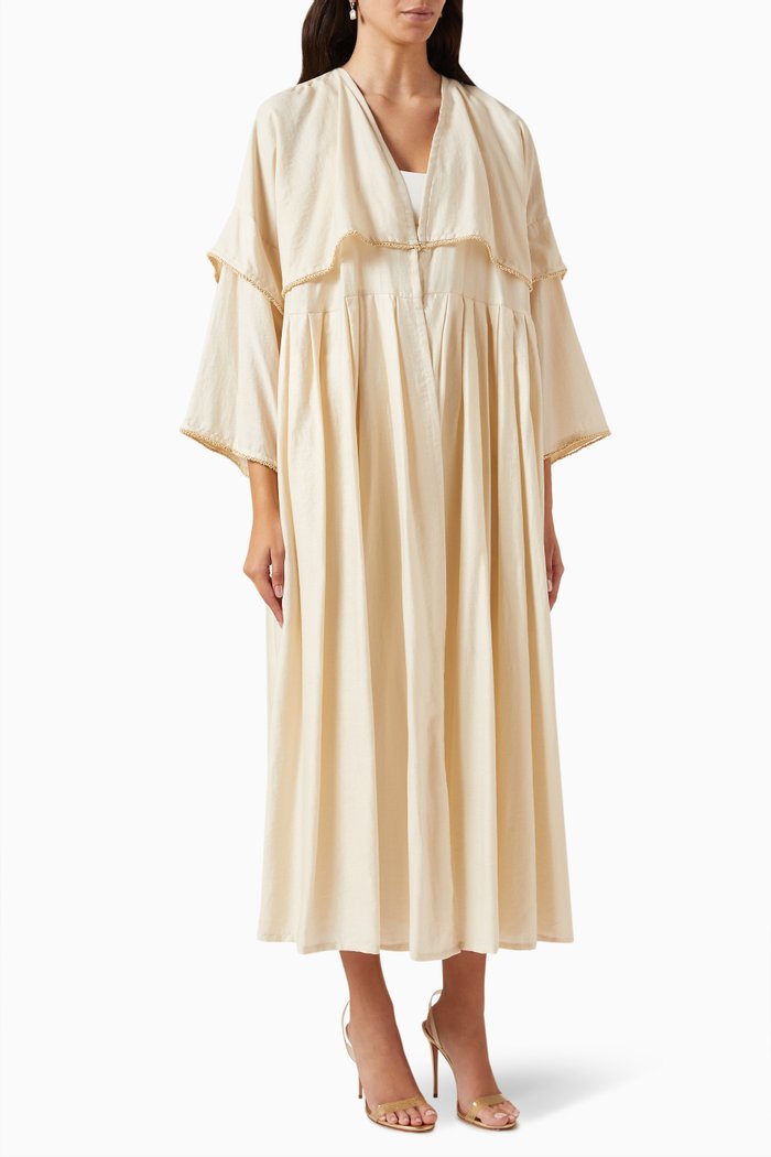 

Layered Abaya in Linen, Neutral