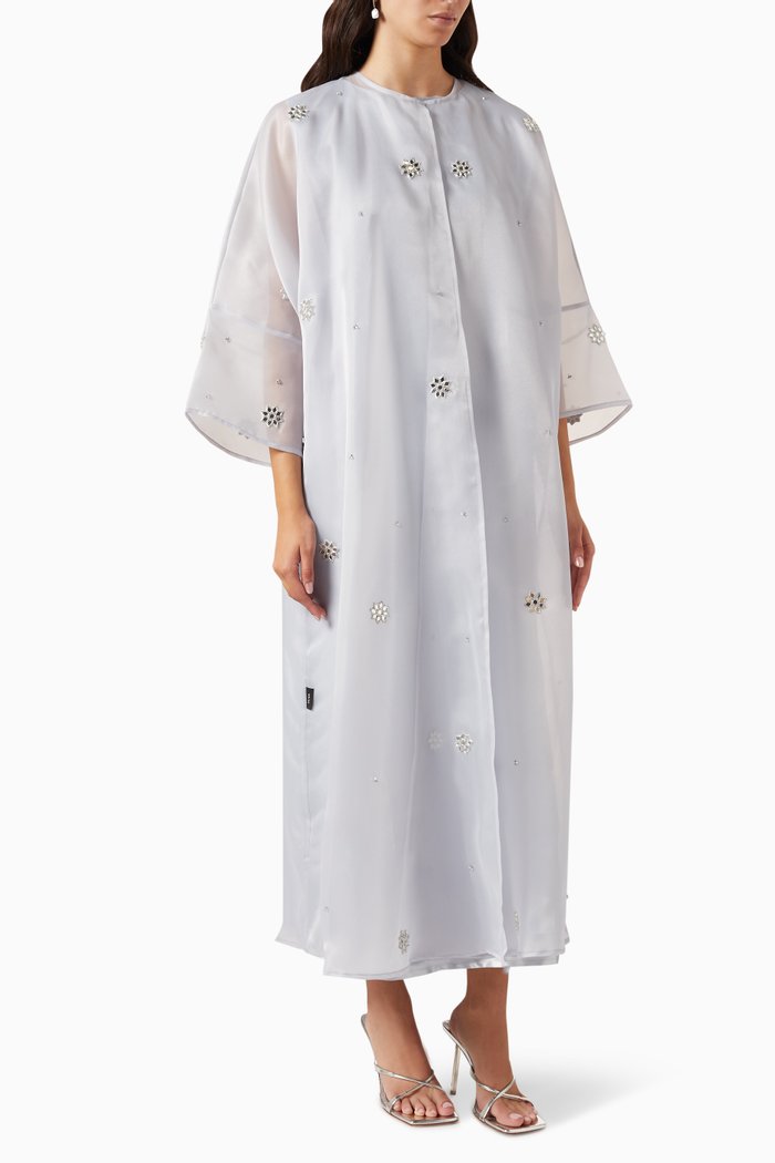 

Embellished Abaya Set in Organza, Grey