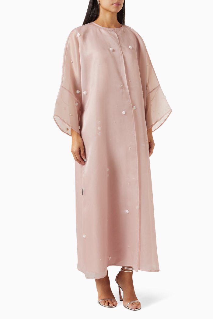 Embellished Abaya Set in Organza, Pink