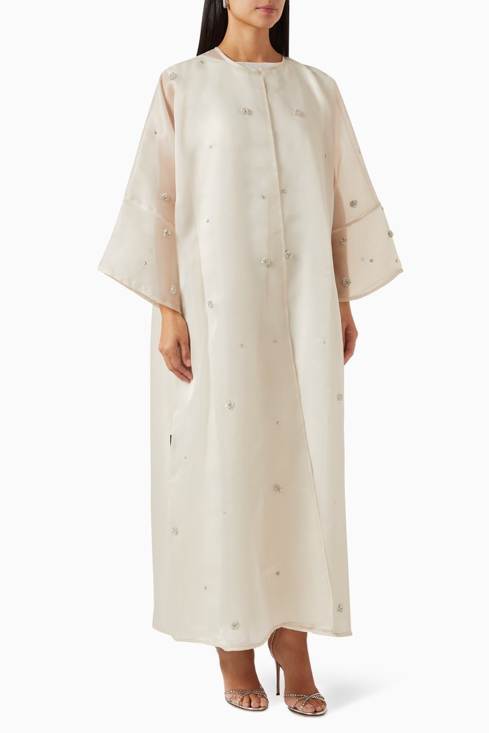 

Embellished Abaya Set in Organza, Neutral