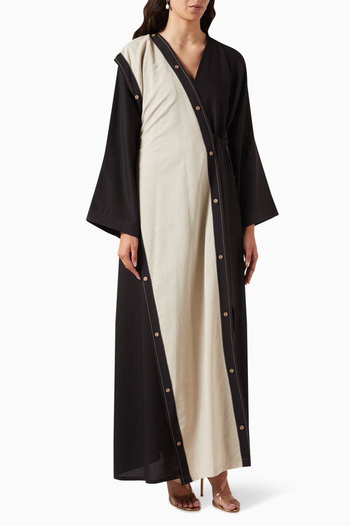 

Two-tone Abaya in Linen, Black