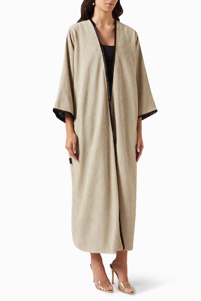 

Reversible Abaya in Linen & Chiffon, Neutral