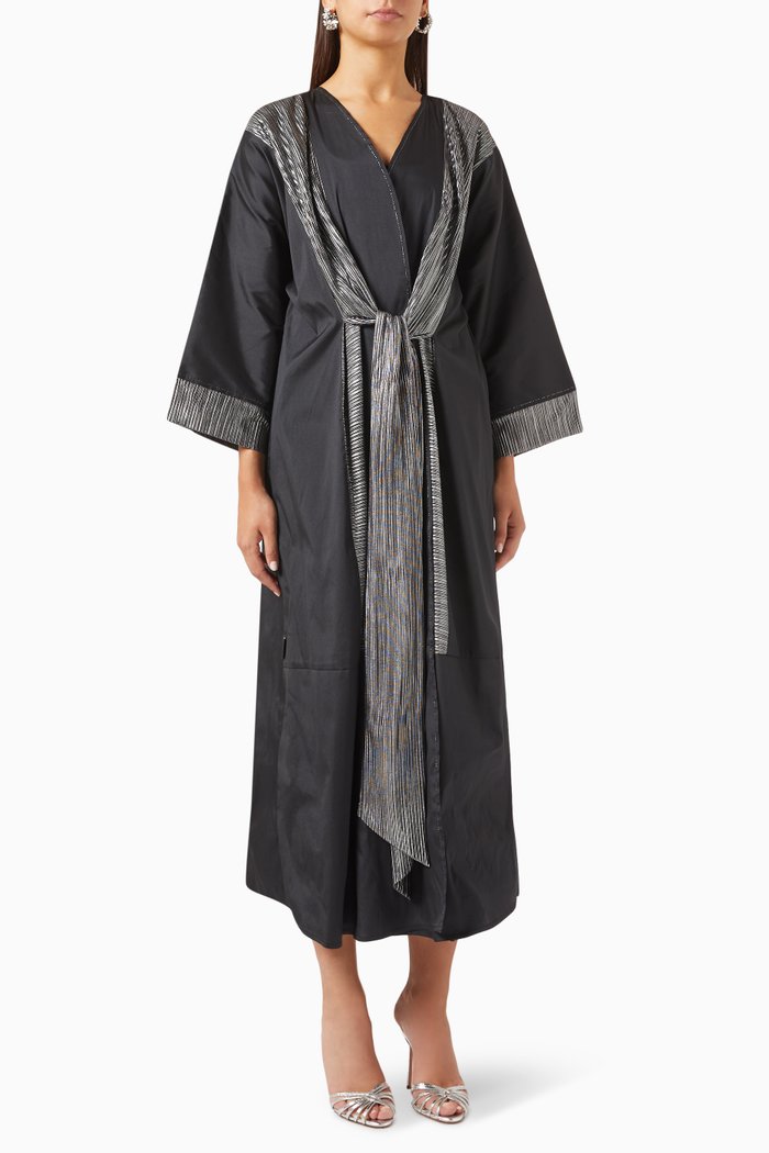 

Metallic-trim Abaya in Taffeta, Silver