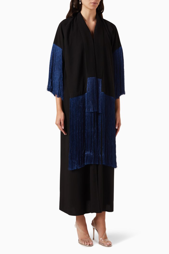 

Fringed Abaya in Crepe, Blue