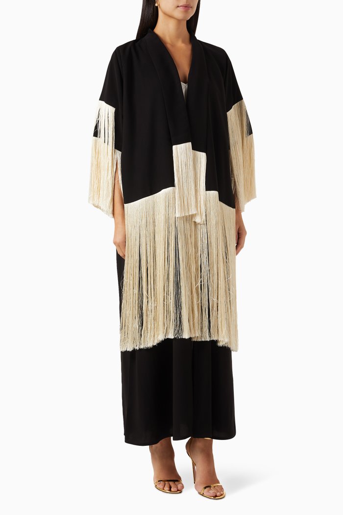 Fringed Abaya in Crepe, Neutral